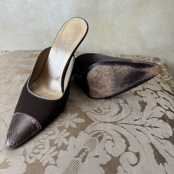 Gucci satin and snake skin leather slides 6C wide - Picture 6 of 9